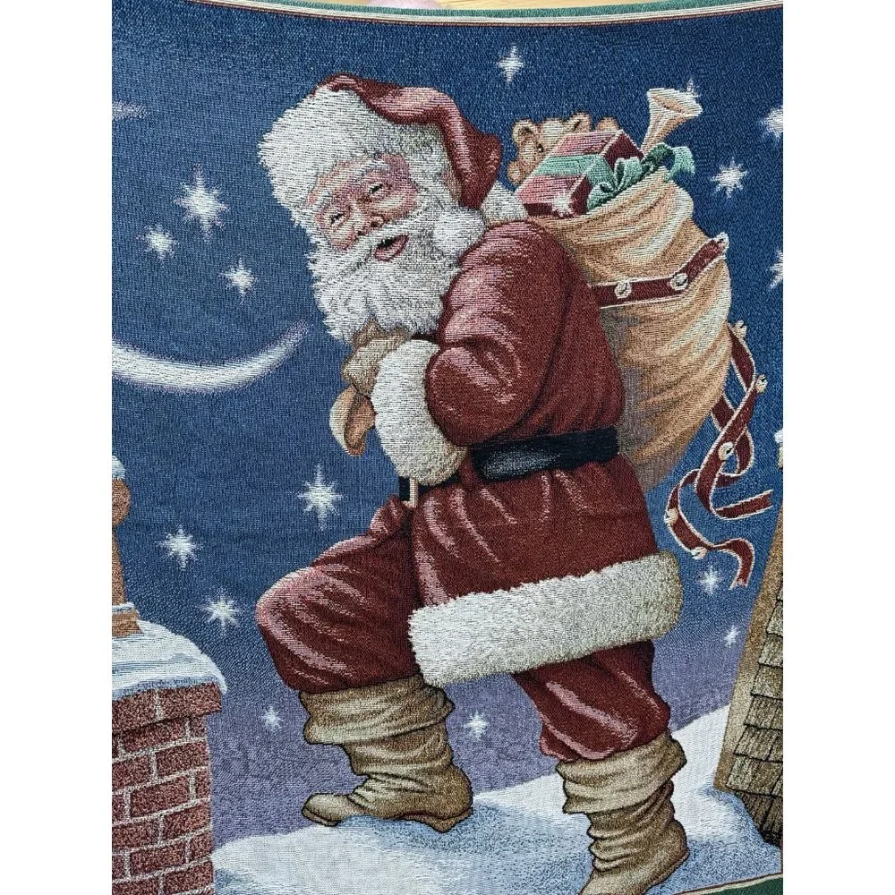Tapestry Throw Santa Claus Rooftop Bag Toys Blanket Farmhouse CottageCore 60x62